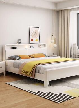 NPG实木现床代简约储物床白色清仓m风单双人床卧1.2卧室主民宿小