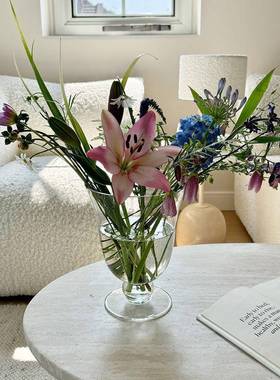 高透玻璃NIP花n培瓶水鲜花明花器家居装饰is风透法式中古插花摆件