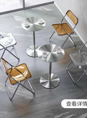 奶茶店锈钢小圆桌桌子不咖啡厅休息区亚桌克力圆形商餐桌椅94121