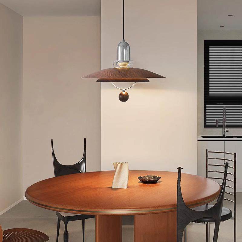 848日式侘寂古风餐厅吊胡桃木纹线书房中灯单头飞碟餐桌吧台长灯,家装灯饰光源,智能吊灯,淘宝优惠券,粉丝福利购,淘宝优惠卷
