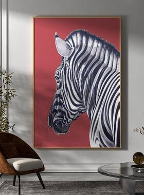 现代轻奢客厅关动物装饰画斑纹马红色法EM-1597式性背景墙版壁竖