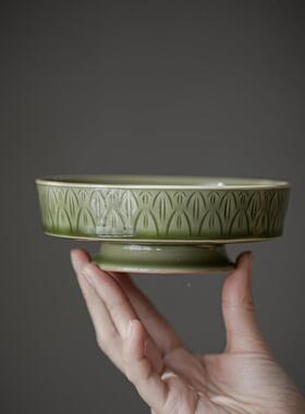 墨己窑青瓷陶瓷壶承半盘泥莲瓣纹茶60384壶盖碗底托刀越干泡茶点