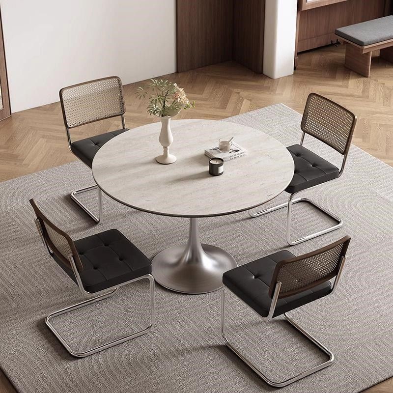 不锈钢岩板圆桌家用小户型圆餐桌中古风圆形饭桌咖啡洽谈桌椅组合,住宅家具,岩板餐桌,淘宝优惠券,粉丝福利购,淘宝优惠卷