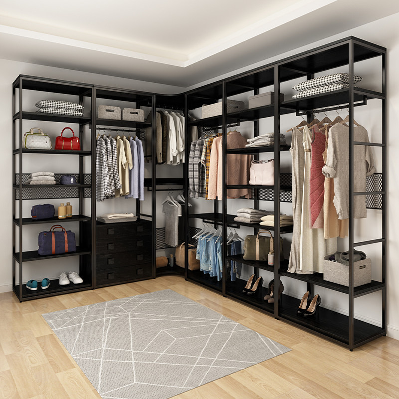 侘寂风金属衣柜家用卧室转角挂衣柜铁艺实木衣橱开放式衣帽间组装,住宅家具,独立衣柜,淘宝优惠券,粉丝福利购,淘宝优惠卷