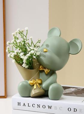 北欧创捧花桌暴力玄熊关意2022.10.客厅摆件家居电视柜面装饰乔迁