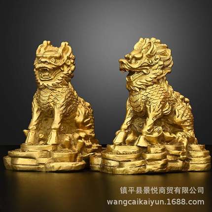 黄铜坐麒麟摆件麟铜麒SZA麟一家居饰麒品对装饰摆件