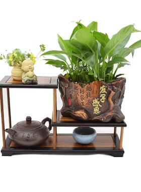 红木小型博古架摆件多肉肉子迷你实木质花几无品牌/花盆花景架多