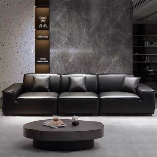 大出黑牛沙发意式简约代客厅豆腐现块直无品牌/排乳休胶息沙发公