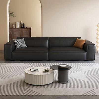 块意QHH式轻奢黑色艺沙发客现代厅办公室接待极简皮直排豆腐组合