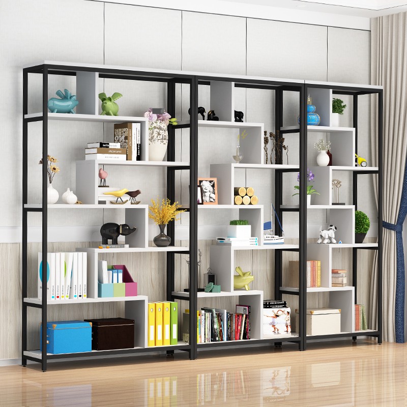 书架落地简约隔断钢木置物v架多层铁艺客厅书柜收纳组合货架储物