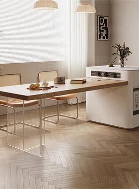 新款台餐桌一可伸缩家用户型吧台原木风微波炉烤箱体USS岛中岛台