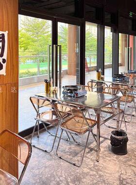 烤肉店叠餐桌椅网红火锅锈不钢折IZC桌子晚餐大店排档一桌四椅长