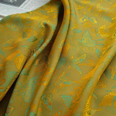 新中式人丝蝴蝶唐装萝盘衫面花料国风马甲色织4354-240汉幻服彩提