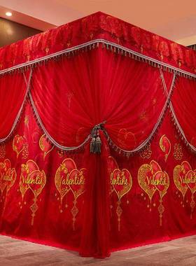 m庆床帘蚊帐结婚GNX房用1.8婚床不锈家钢三开门欧式宫廷1.5米大红