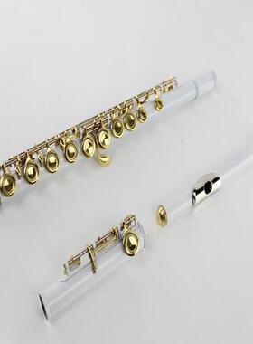 吹奏乐器彩色长笛16孔闭孔C调长笛白铜B尾E键白色长笛