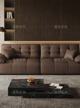嘉程意式极简真皮沙发2024新款黑色小户型轻奢客厅直排大黑熊沙发