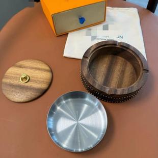 胡桃木铆钉灰烟缸p皮u内胆锈钢307带盖不有防滑垫方型圆型两款