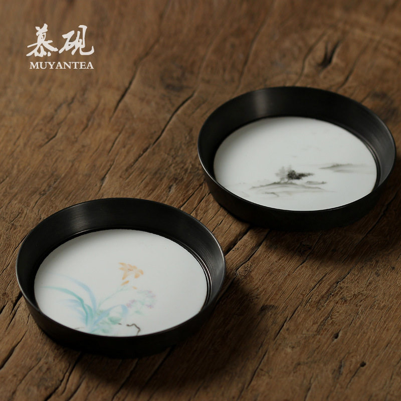 慕陶粉彩手绘白瓷迷你茶托