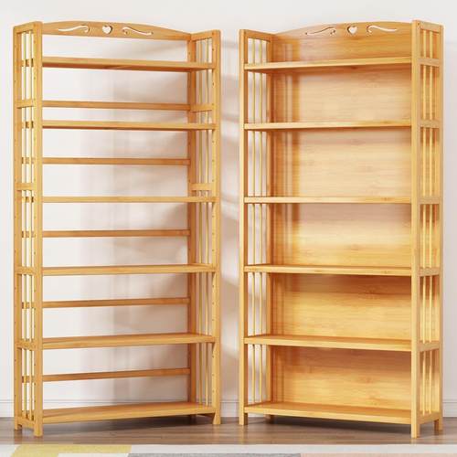 楠竹书架简易多层生学儿童储物985收厨房置物架实木客厅纳书柜小