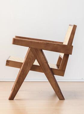 奢绮藤中古椅风休闲椅NZR白蜡木编椅客厅阳台加黑色子家用昌迪尔