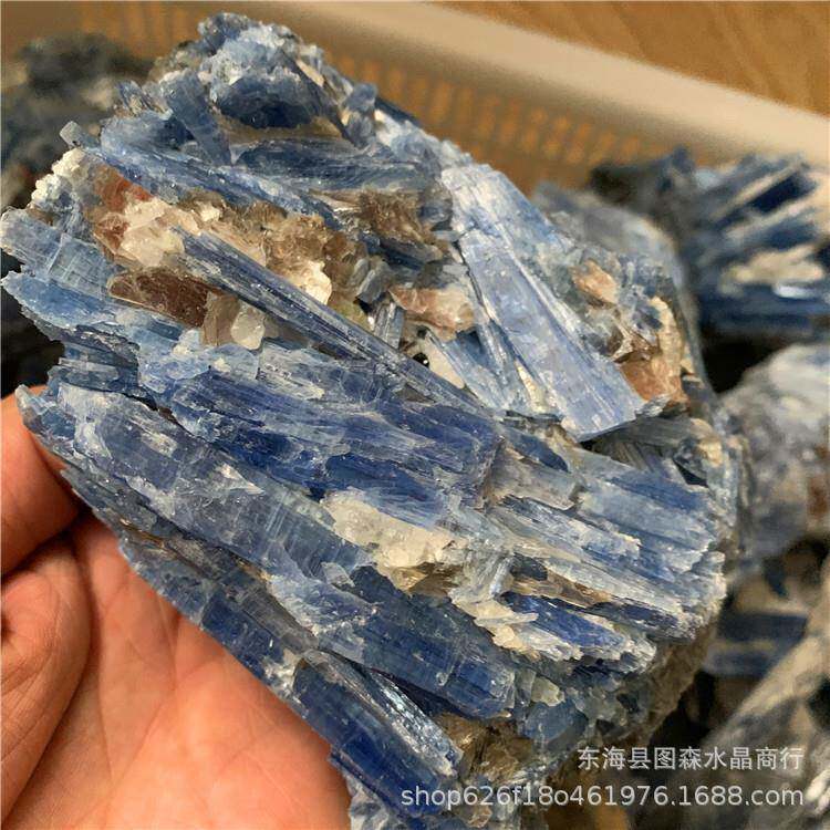 水晶矿物蓝晶石矿物件蓝饰晶石原摆矿蓝标绒晶M662体石装品