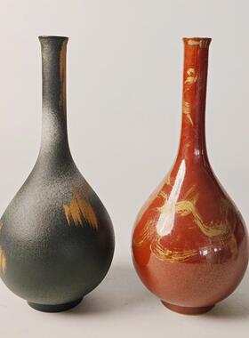 中TJI式轻奢瓶陶瓷花瓶餐手绘鎏花计金客厅桌设装饰插花陶瓷瓶