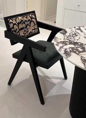 法式复古实迪木餐椅设计师休闲中古扶手椅黑色昌PHC尔加椅intvage