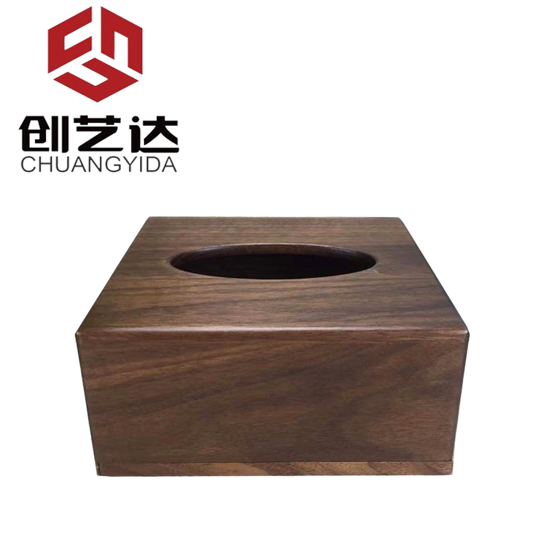 黑胡桃木方形纸巾盒实木雕刻家用