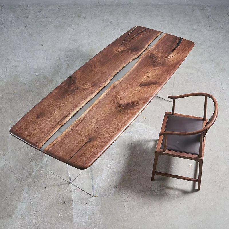 美胡桃木实大板木茶桌中茶台原木茶板简约书桌HLE黑胡桃新式办南