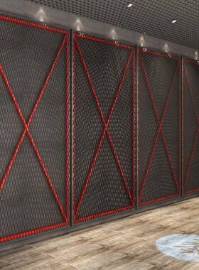 复古工业风艺铁丝菱形健装饰墙网面铁铁网格墙JCF隔断网酒吧舞蹈