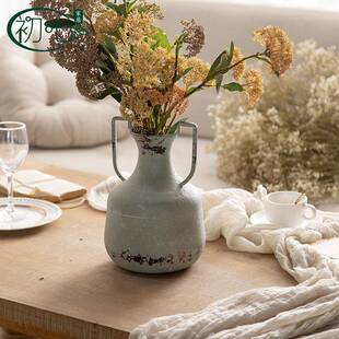 Lo花PQVft仿古做旧铁艺瓶民宿婚玄关落地装饰摆件花店插花庆拍摄