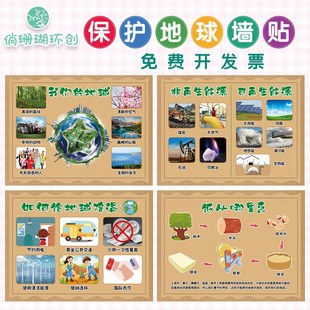 幼儿园世界地球日主题环创墙贴保护环境节约用水能源垃圾分类海报