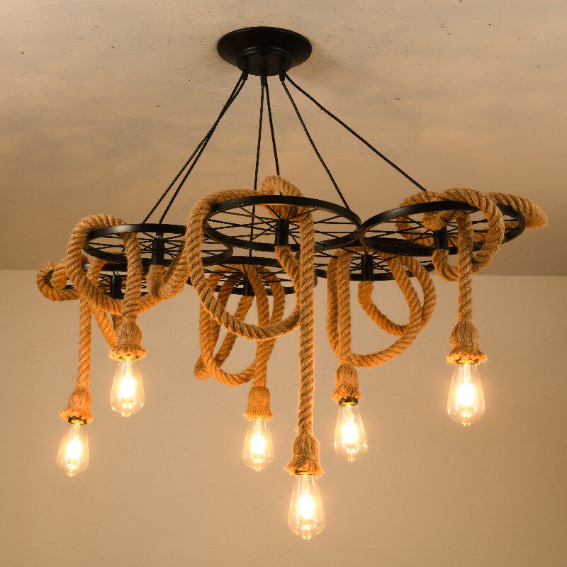 复古工业风创意个性麻绳吊灯奶茶火锅店铺酒吧卡座灯清吧绿植吊灯