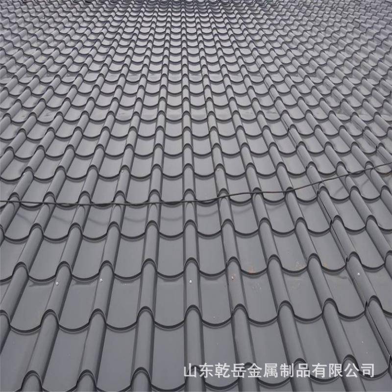 古彩钢琉璃瓦PRR28型800型73灰0型深8仿灰铁青铝镁锰瓦挡板脊瓦配