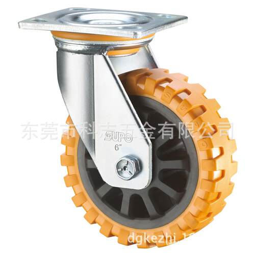 美式07镀锌8寸平底万向橙色防滑PU脚轮Z07-01-200-252耐磨