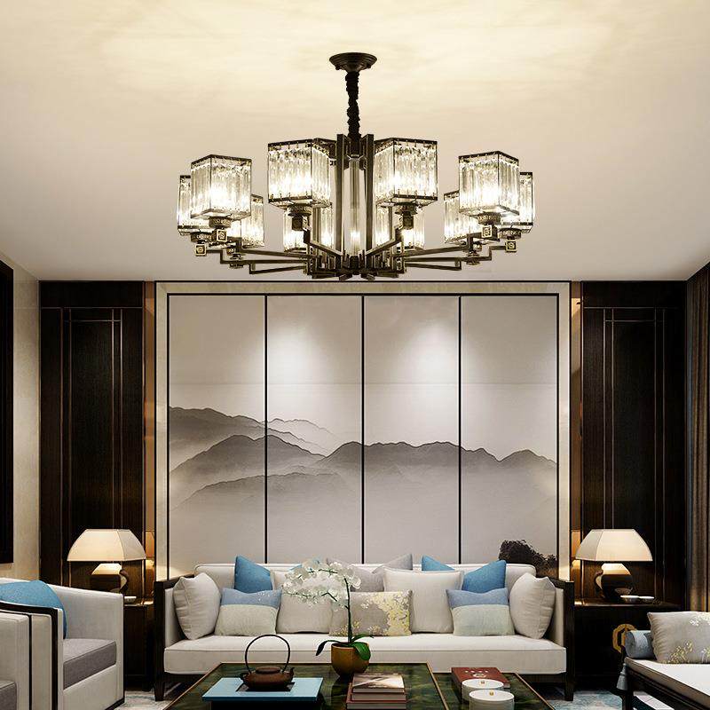 美式轻奢水晶吊灯客厅灯现代简约LED餐厅卧室灯中式风格工程灯具