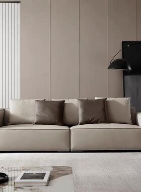 中古风真皮沙发简约长方块沙发现代小户型客厅黑色豆腐块沙发