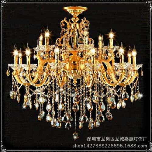 直销欧式吊灯水晶灯酒店别墅大堂按钮式LED灯砂金色客厅灯具