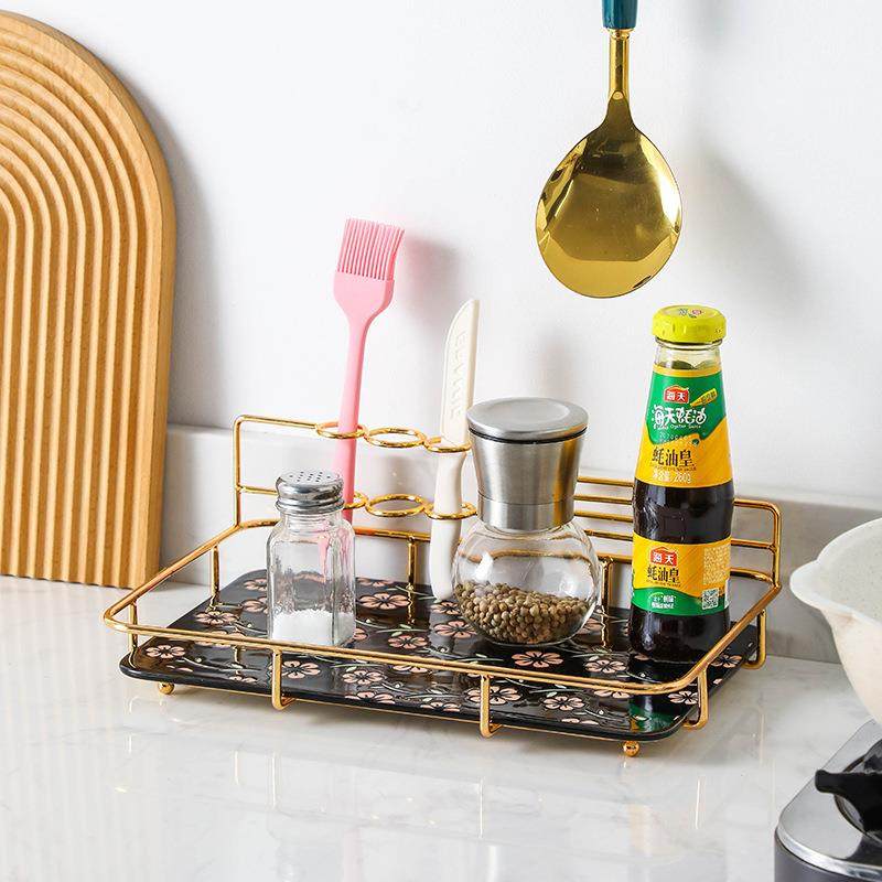 厨房储物架台面单层收纳置物架佐料调料厨具用品带陶瓷托盘收纳架,鲜花速递/花卉仿真/绿植园艺,割草机/草坪机,淘宝优惠券,粉丝福利购,淘宝优惠卷
