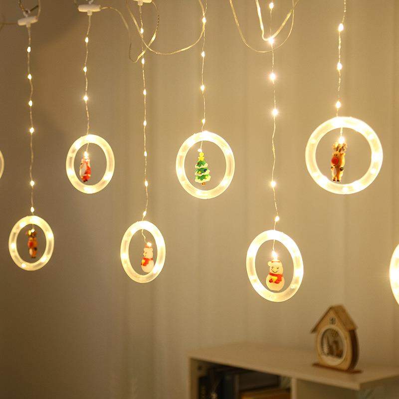 热销led圣诞圆环花环窗帘灯室内装饰圣诞老人雪人窗帘灯串