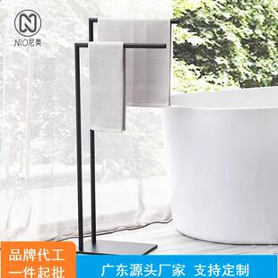 不锈钢落地毛巾杆大理石浴室金色浴巾架浴缸挂衣帽免打孔双层支架