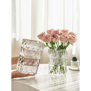 花瓶摆件客厅插花玻璃透明水晶网红轻奢感水养玫瑰鲜花餐桌小