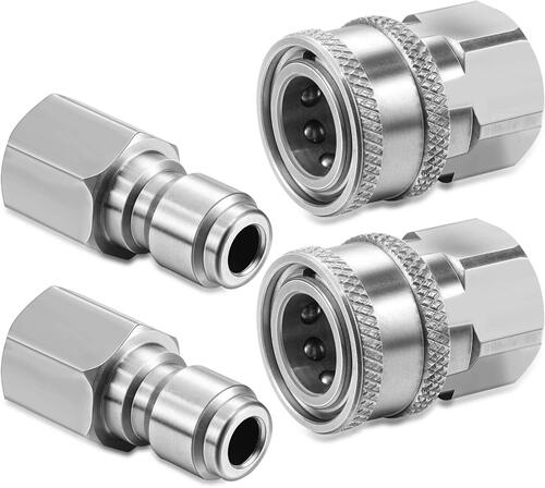 4pcs  3/8 英寸不锈钢公母快速连接器套件高压清洗机适配器