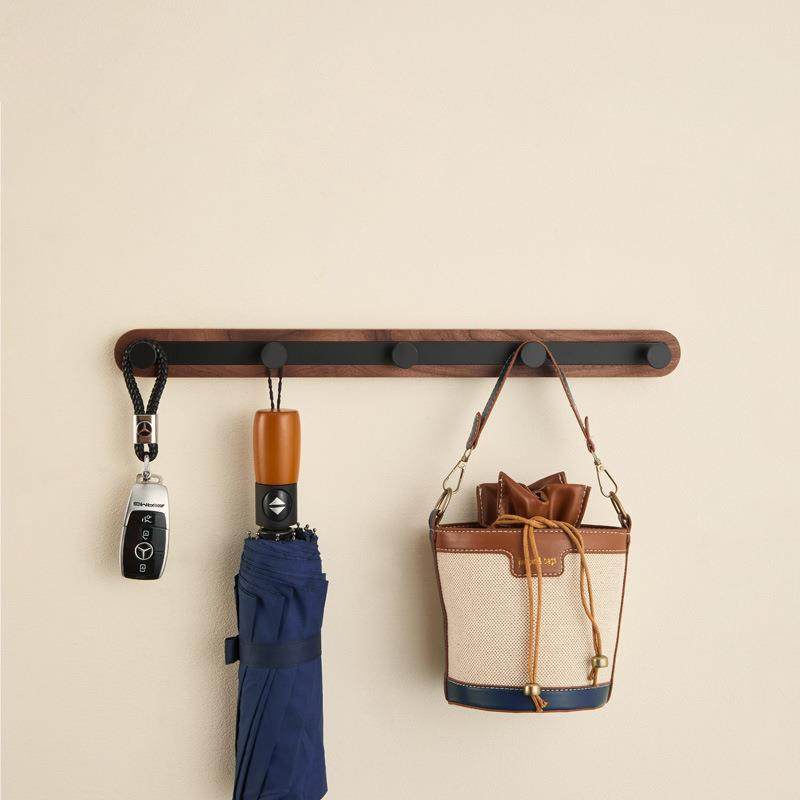 日式胡桃木玄关排钩轻奢免打孔衣帽钩浴室挂衣钩壁挂门后衣服钩子