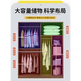 衣柜推拉门实木板式简易收纳柜卧室储物柜出租房衣橱家用简易多用