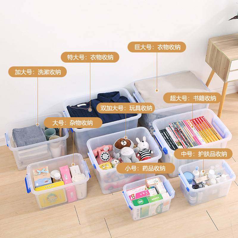 透明盒加特厚收纳箱塑料大小号车载家用整理装衣服玩具多功能储物