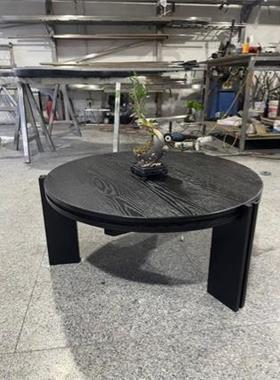 法桌式复古实户木几客厅小型茶桌茶67600圆形中古风黑色小子