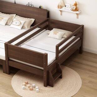 胡桃木儿童床儿童房小床婴儿床实木宝宝床男孩床单人床拼接床