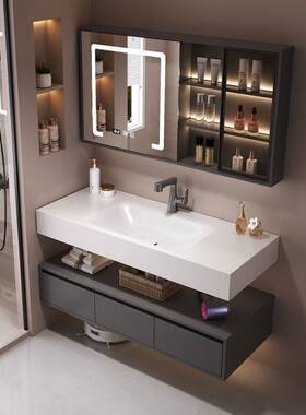 c6m酒店轻奢热弯岩板浴室柜组合现代一体盆洗卫生间洗脸盆柜一体