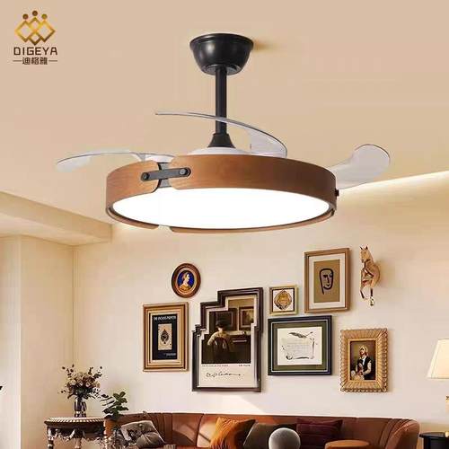 复古胡桃木色屋客吊厅餐多头灯全光谱护眼风扇卧室760全灯套装厅